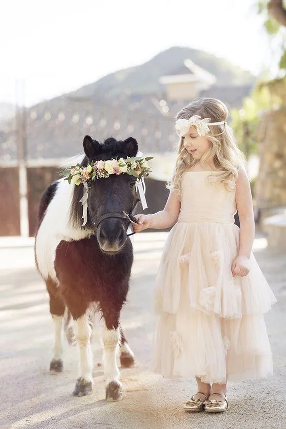 Charming Tulle Square Neckline Ankle-length A-line Flower Girl Dresses FD036