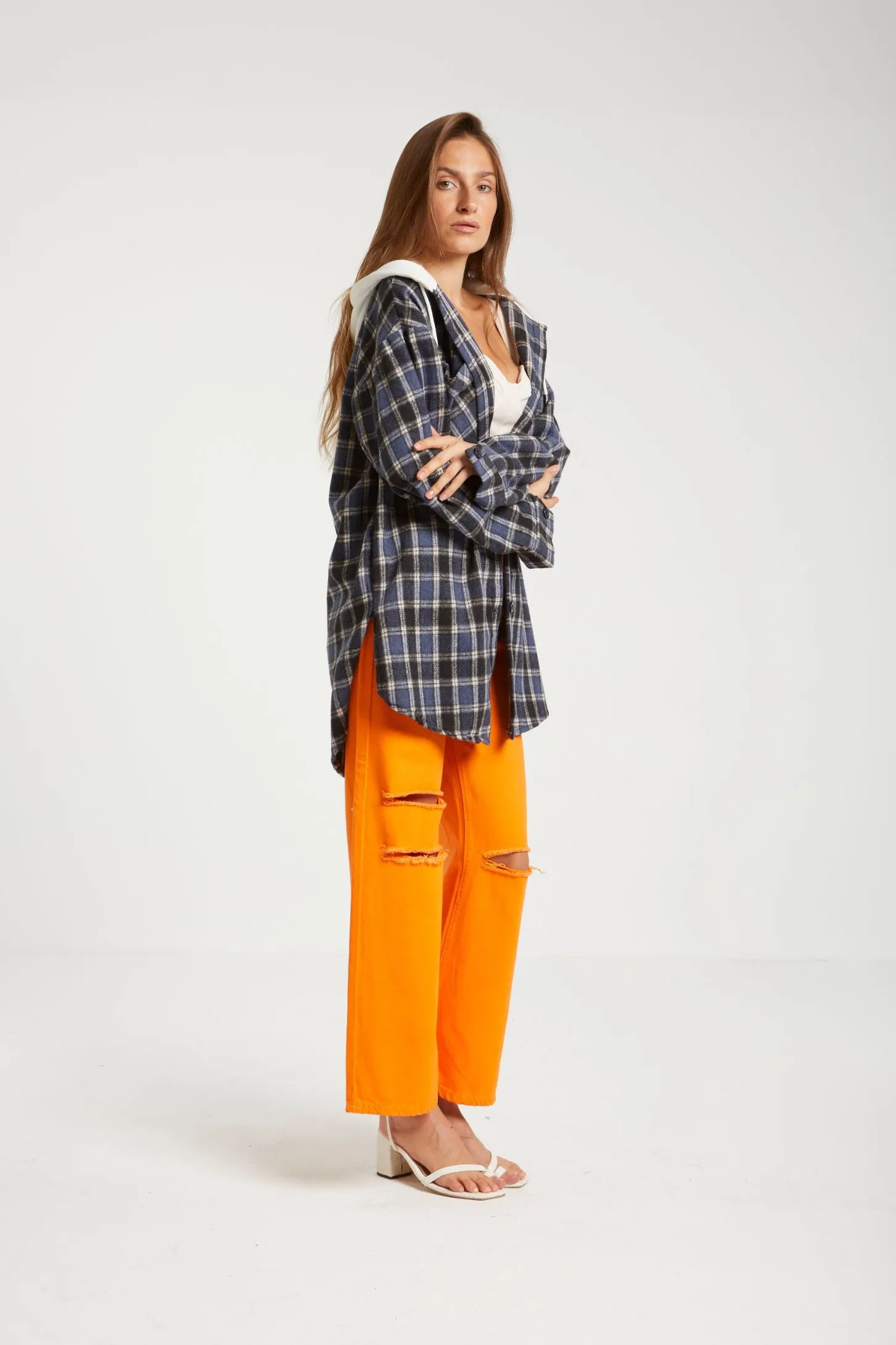 CHECKERED OVERSIZED SHIRT - NAVY