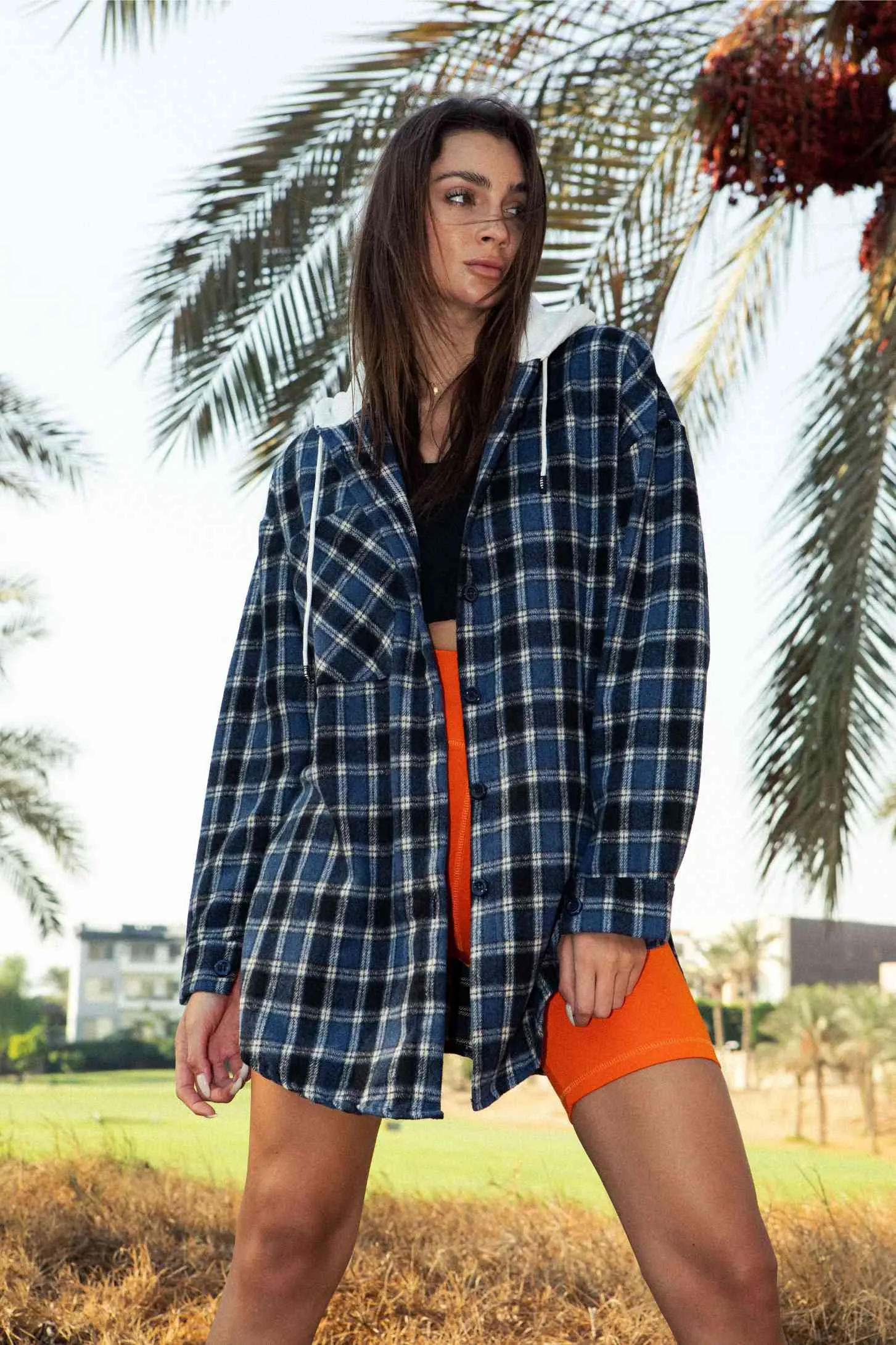 CHECKERED OVERSIZED SHIRT - NAVY