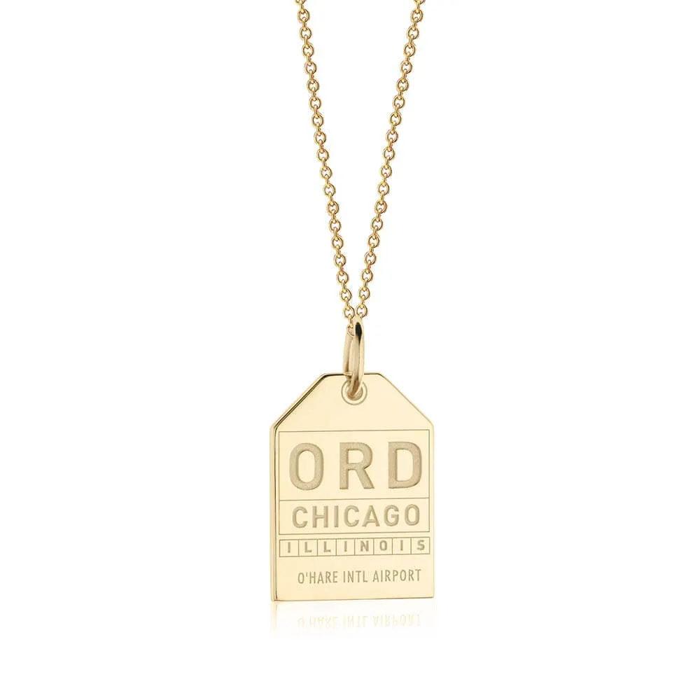 Chicago Illinois USA ORD Luggage Tag Charm Gold