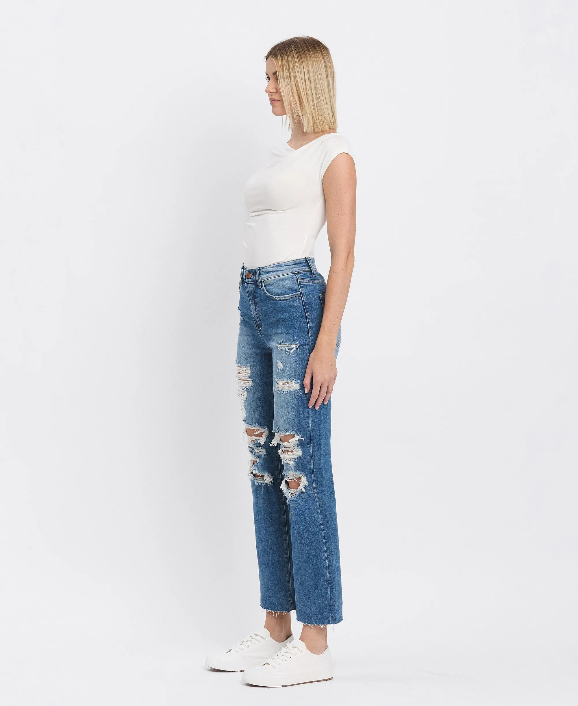 Congratulations - Distressed High Rise Ankle Straight Jeans