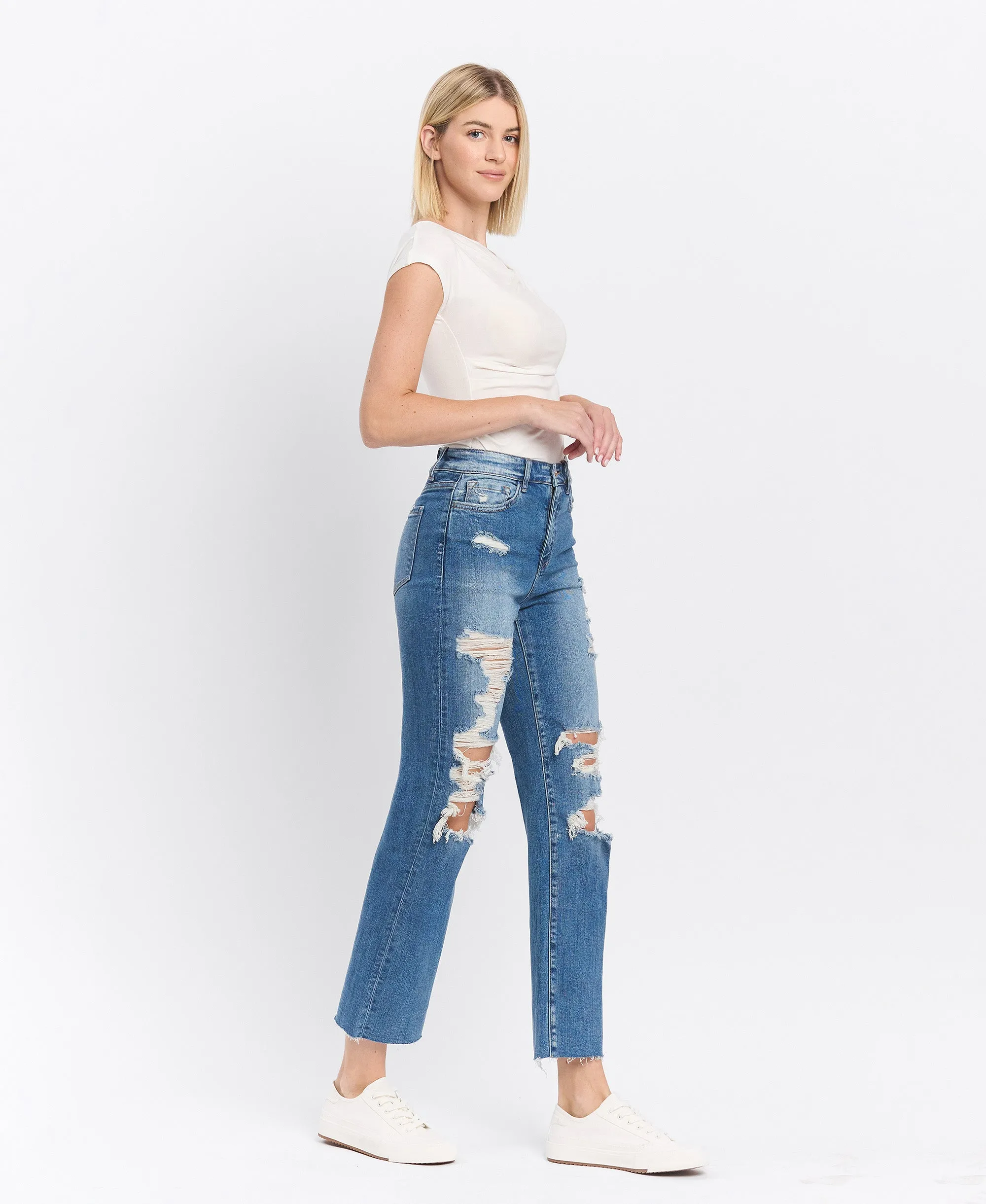 Congratulations - Distressed High Rise Ankle Straight Jeans