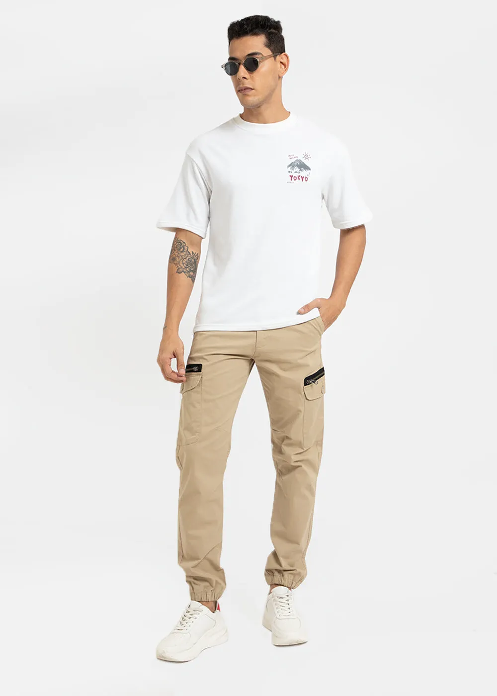 Cream Mist Elasticated Cargo Pant