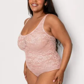 Curvy Couture No-Show Lace Bodysuit Blushing Rose