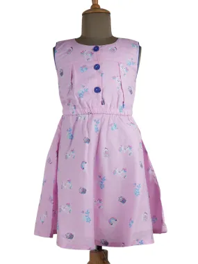 Cute Print Cotton Frock With Elastic Waist And Buttoned Yoke