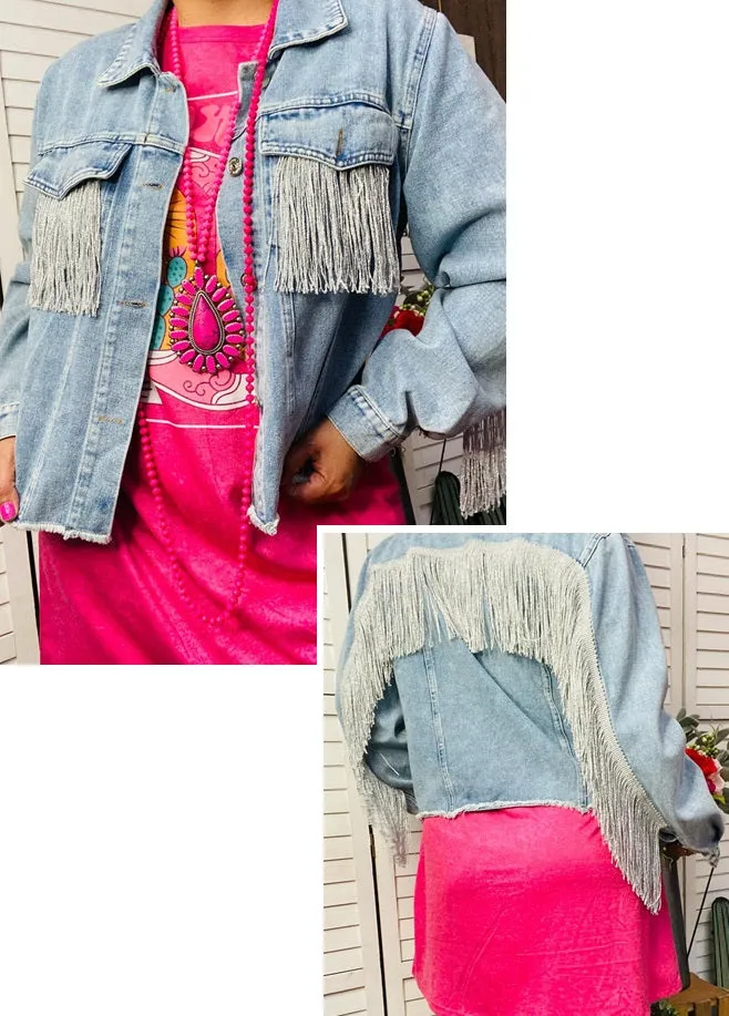 Denim Jacket with Silver fringe