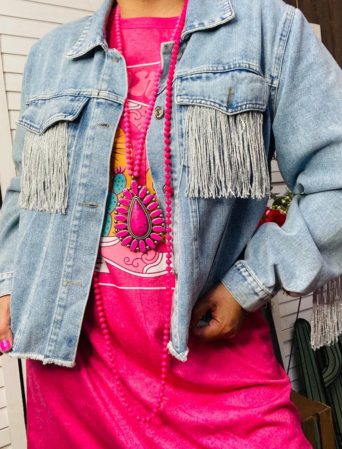 Denim Jacket with Silver fringe