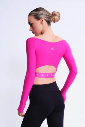 Empower Long-Sleeve Crop in Fuchsia