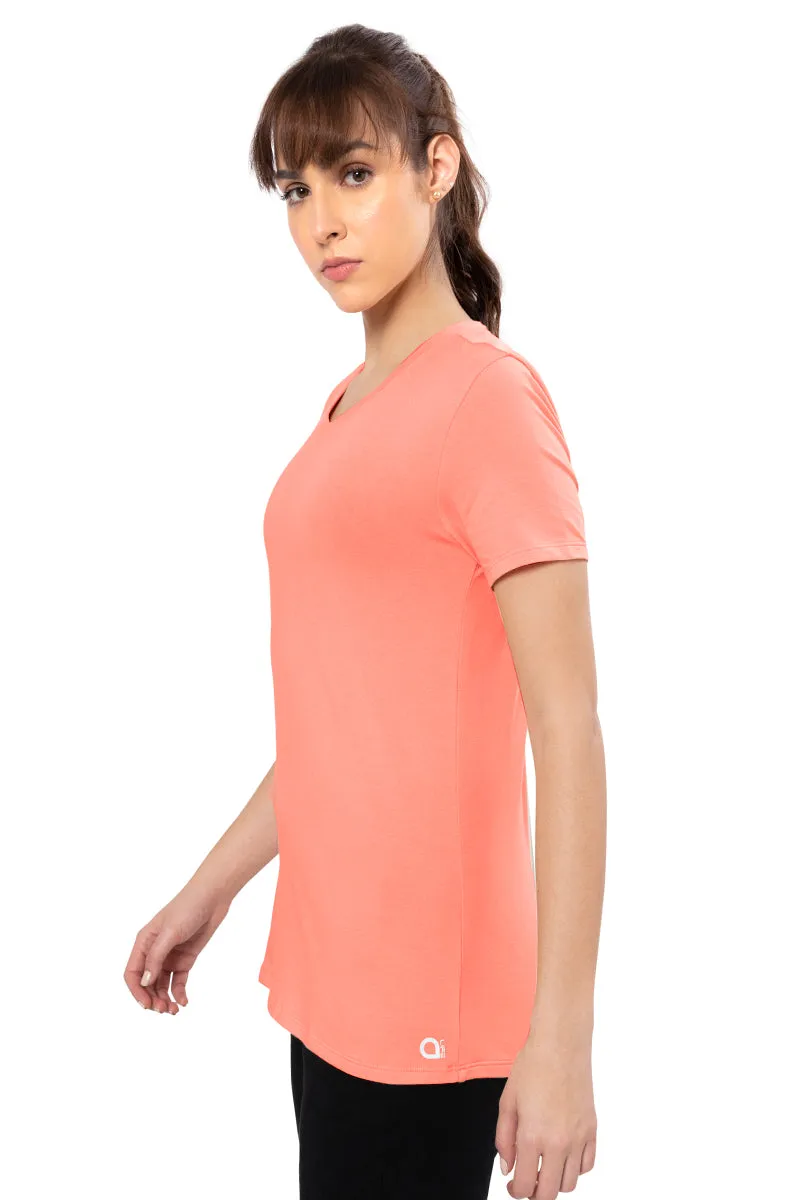 Energize Short Sleeve V-Neck Active T-Shirt - Coral Almond