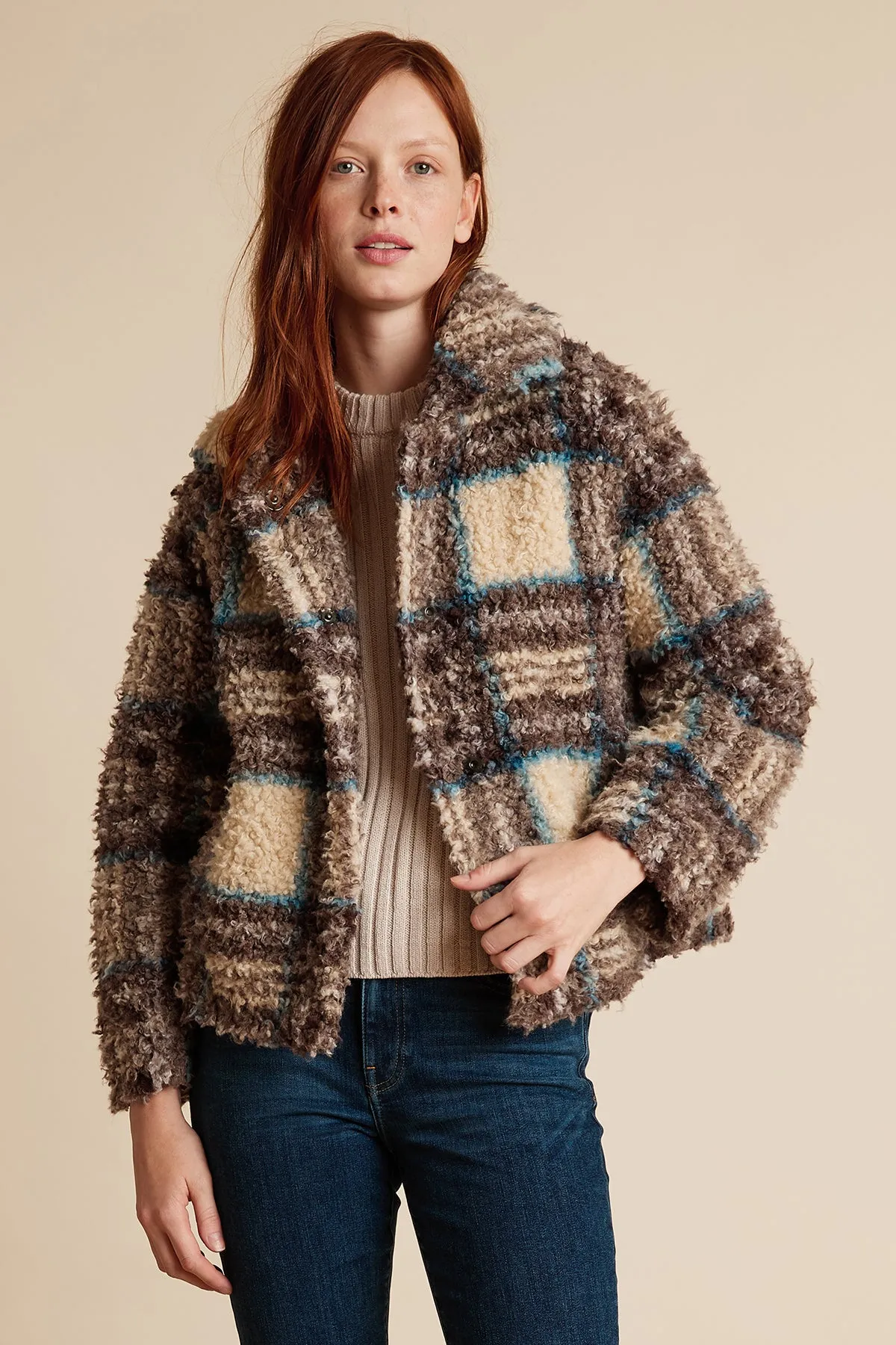 ERICA PLAID FAUX SHERPA JACKET