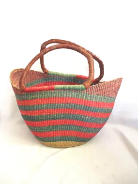 Ethnic Woven Knit Bucket Shoulder Bag TOTE PINK AQUA Shopper Market Leather