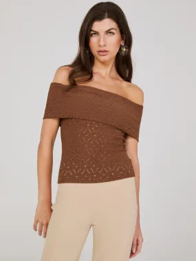 Eyelet Jacquard Off-The-Shoulder Top