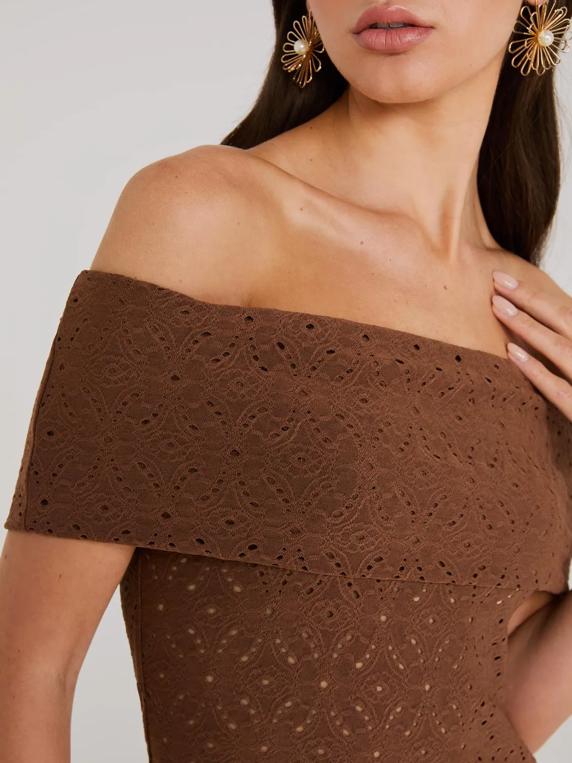 Eyelet Jacquard Off-The-Shoulder Top