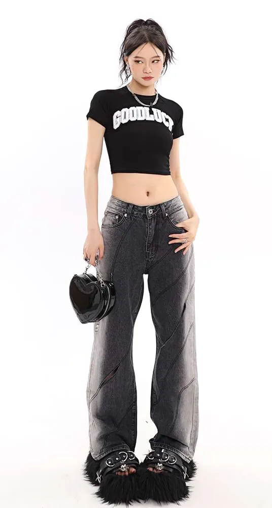 Faded Cutout Side-Stripe Jeans