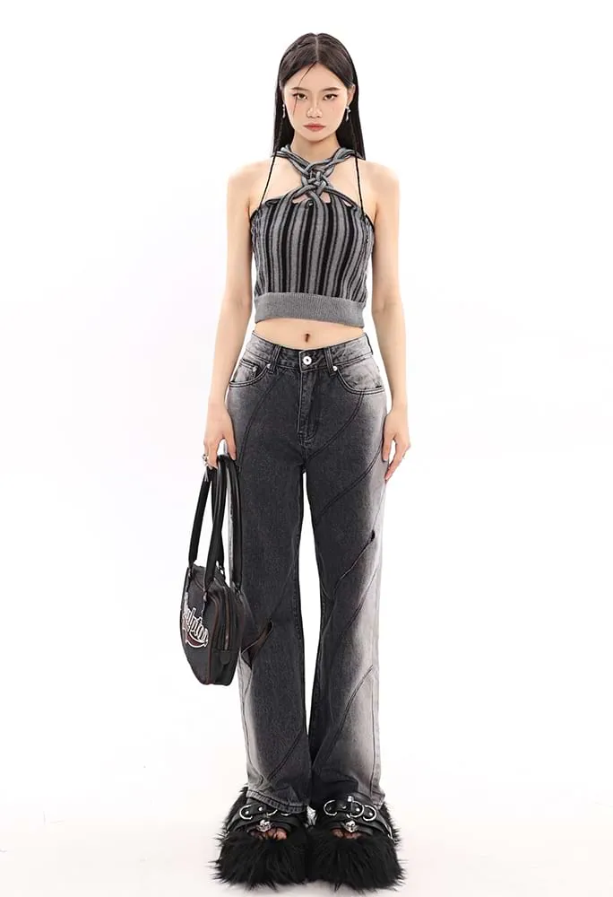 Faded Cutout Side-Stripe Jeans