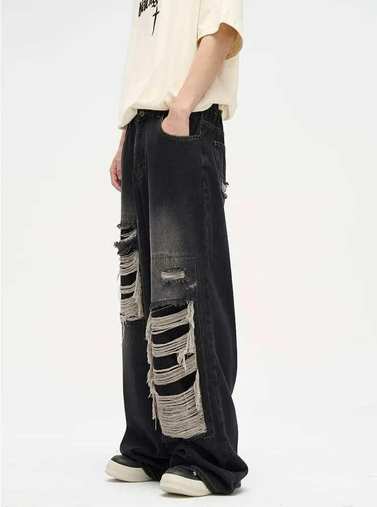 Faded Distressed Patchwork Jeans