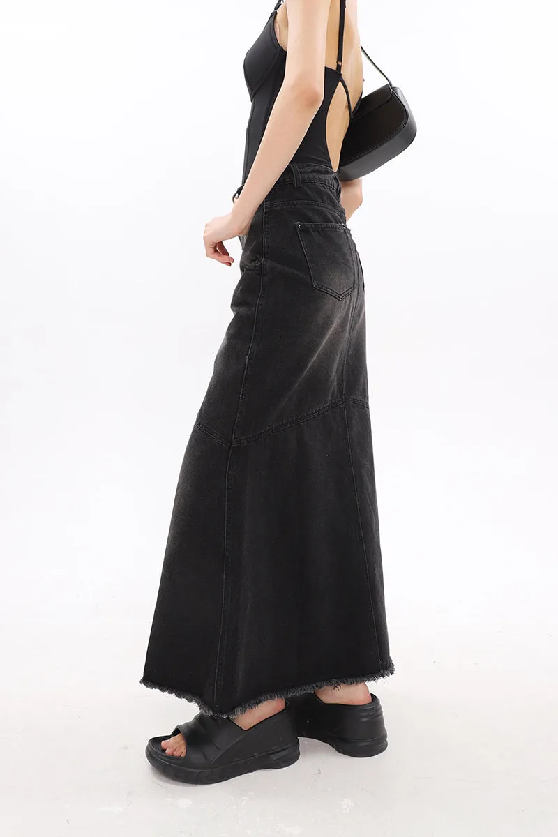 Faded Serpentina Denim Midi Skirt