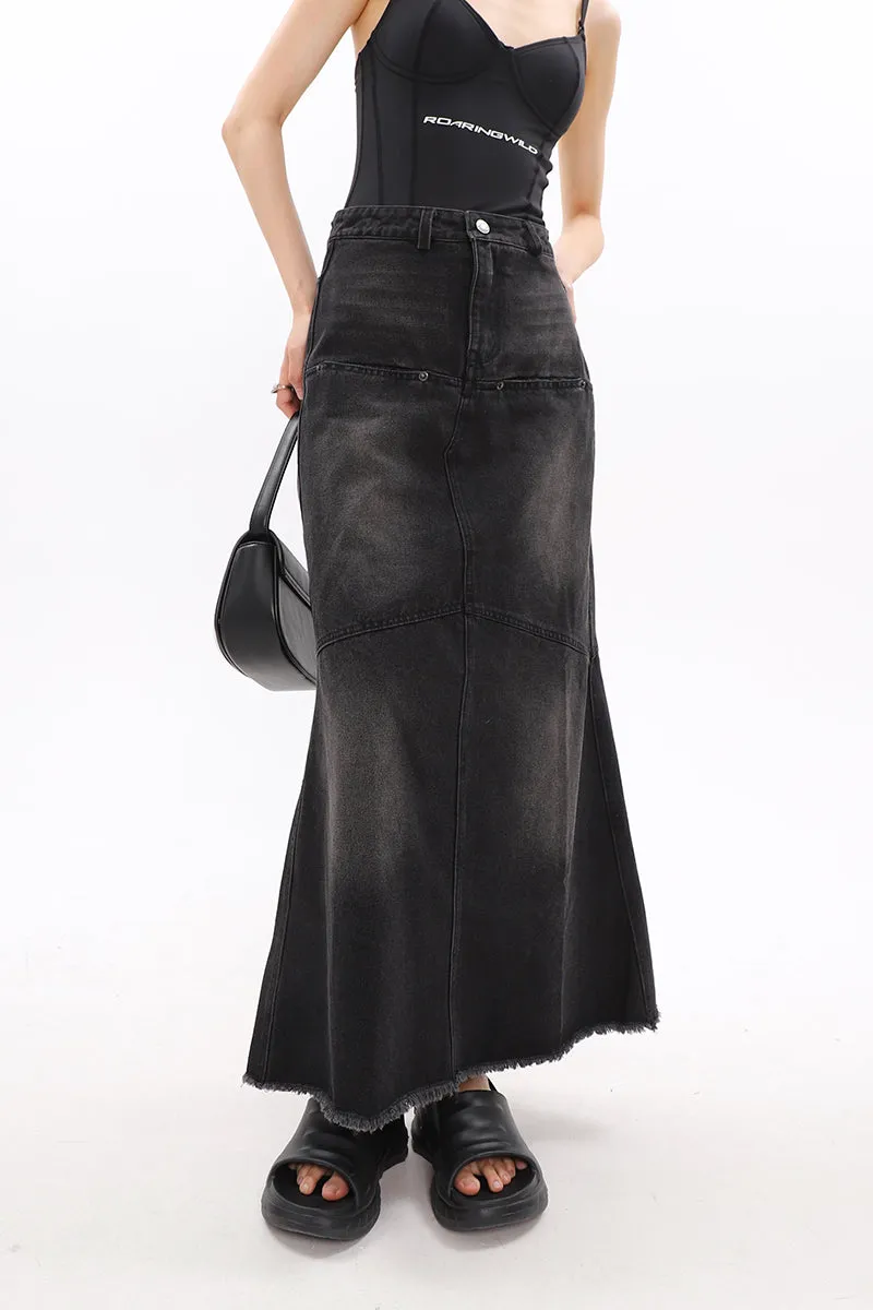 Faded Serpentina Denim Midi Skirt