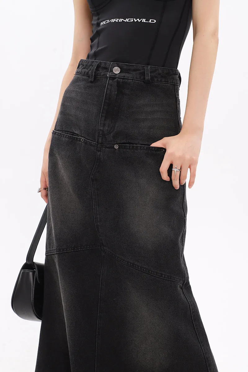 Faded Serpentina Denim Midi Skirt