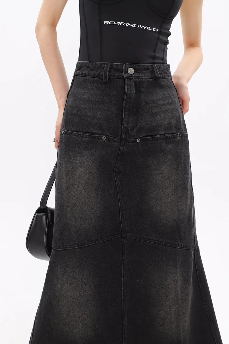 Faded Serpentina Denim Midi Skirt