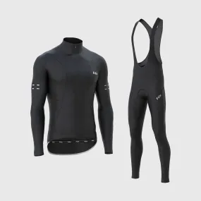 Fdx Men's & Boy's Set Arch Thermal Roubaix Long Sleeve Cycling Jersey & Cargo Bib Tights - Black