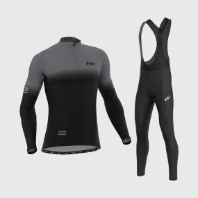 Fdx Men's & Boy's Set Duo Thermal Roubaix Long Sleeve Cycling Jersey & Bib Tights - Grey / Black