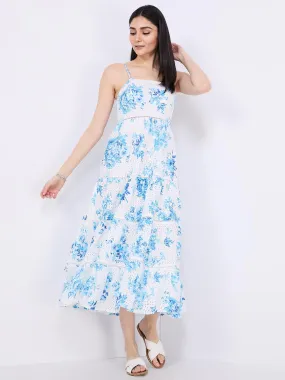 Floral Print Eyelet Tiered Maxi Dress