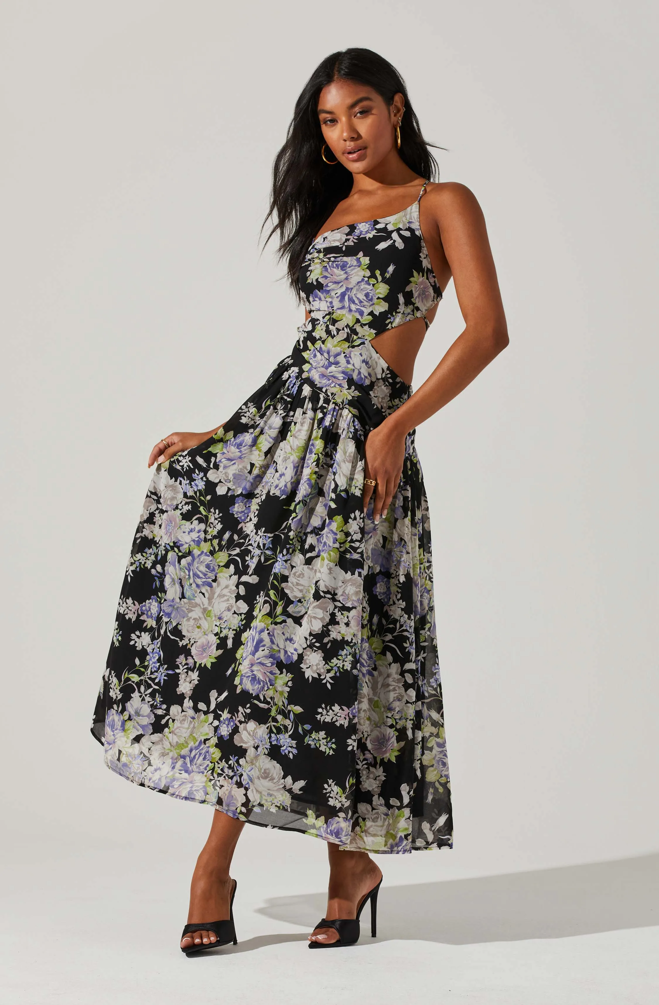 Floral Side Cut Out Midi Dress