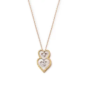 Florentine finish 18k yelllow gold pendant - double hearts