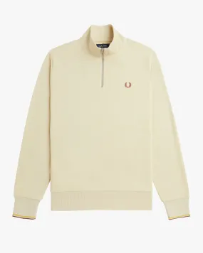 Fred Perry Half Zip Sweatshirt - Oatmeal / Whisky Brown