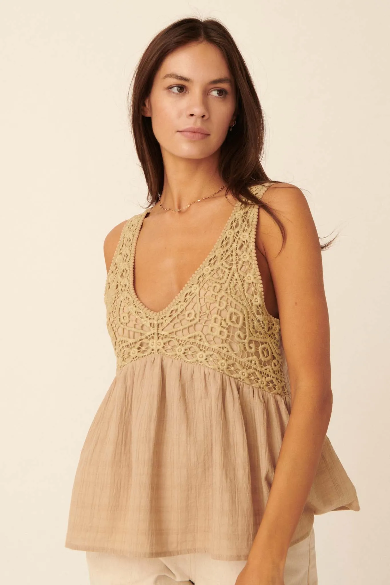 Free at Heart Lace Bodice Babydoll Tank Top