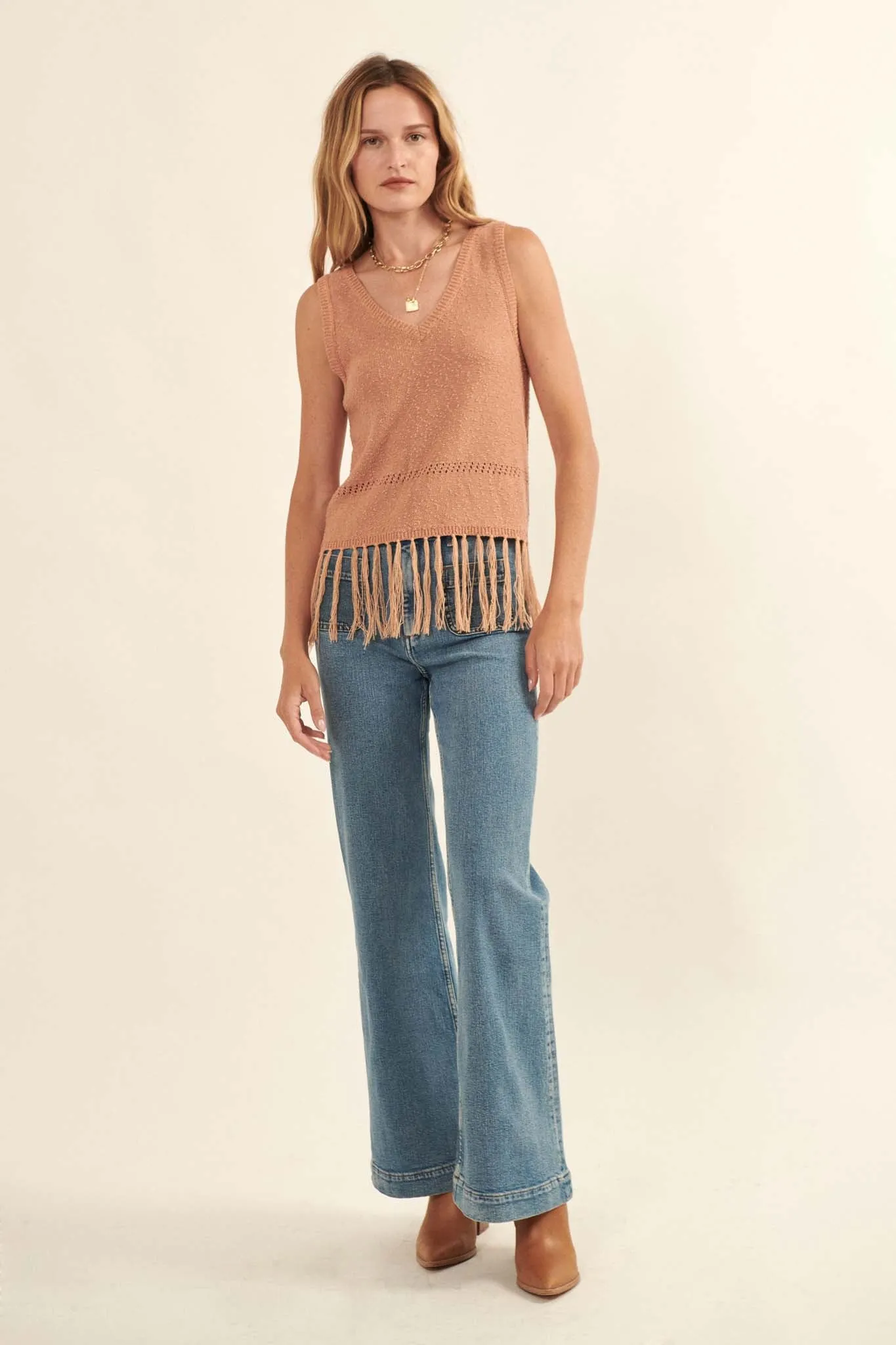 Fringe Festival Tassel-Hem Sweater Tank Top