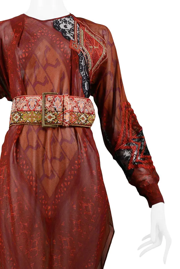 GIANFRANCO FERRE BURGUNDY PRINTED TUNIC & EMBROIDERED BELT