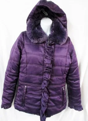 Girls Junior Teen ROTHSCHILD JACKET Hood Coat Ruffle PLUM PURPLE XL 18