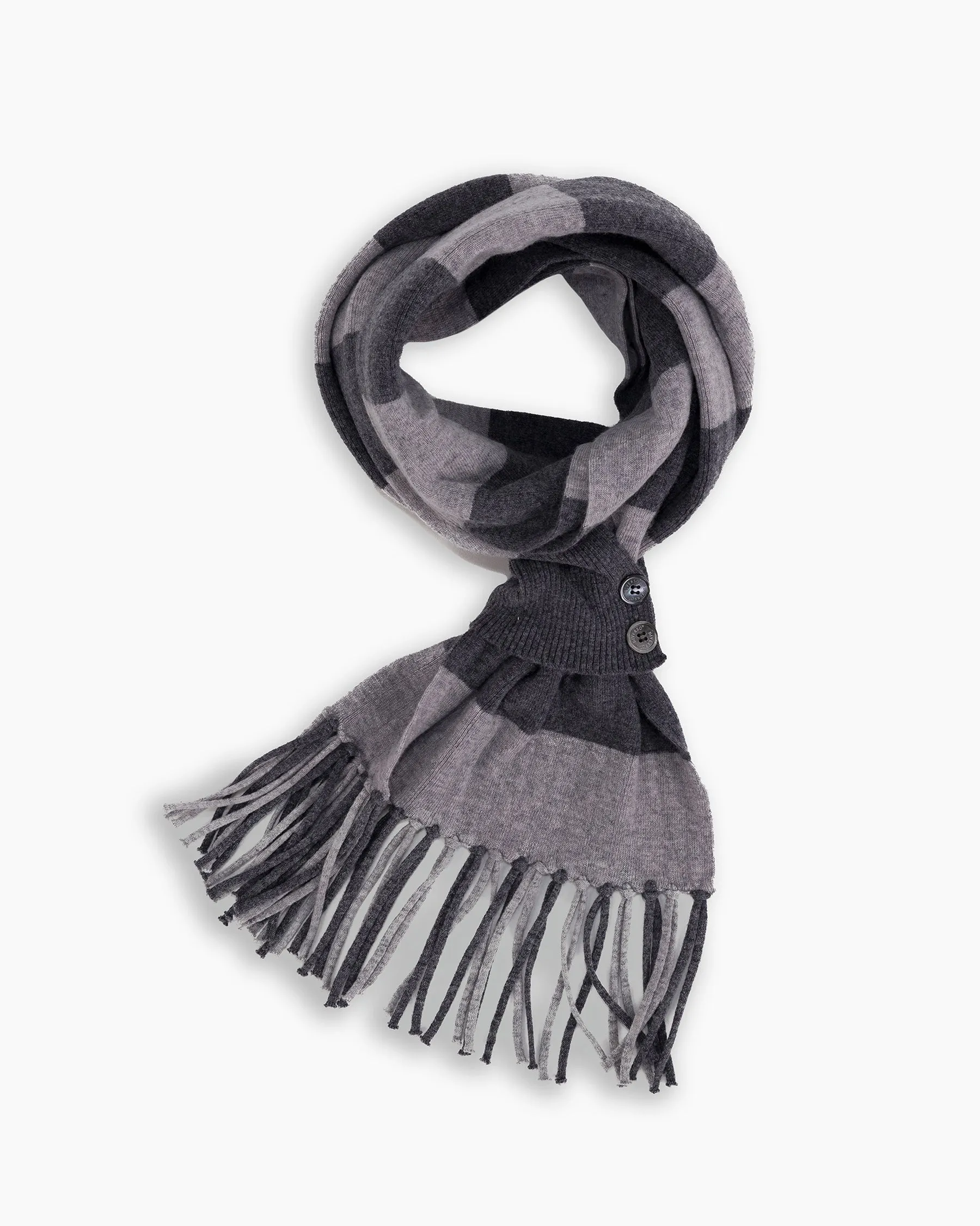 Grey & Pearl Stripe Fringe Wool Scarf