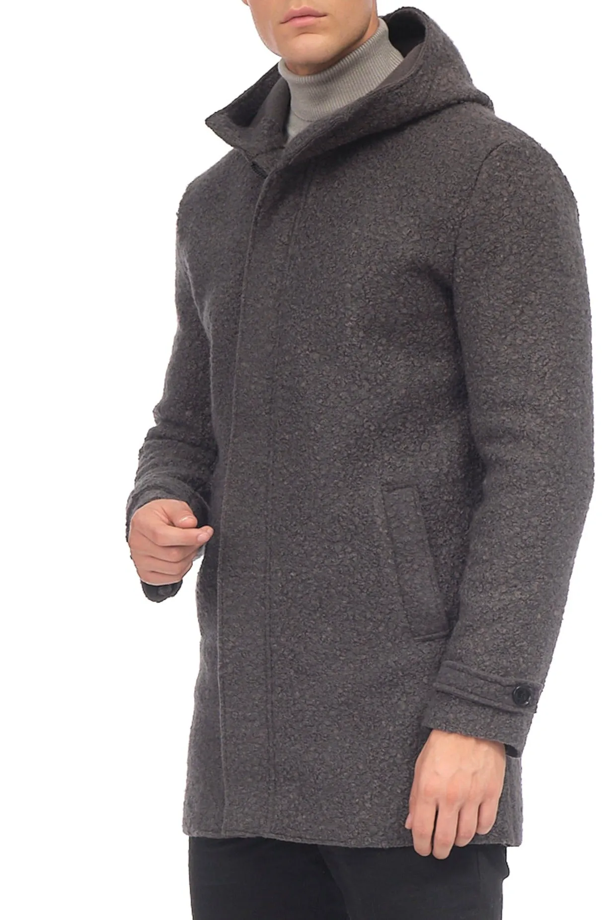 Grunge Hood Boucle Coat Unquilted - Anthracite