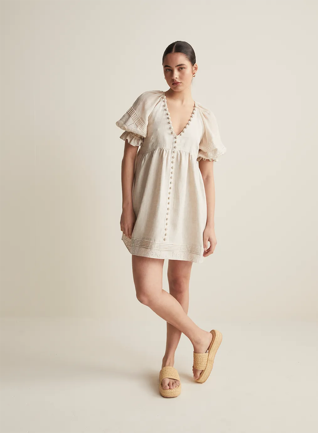 Gwendalin Linen Mini Smock Dress | Flax  | Restock