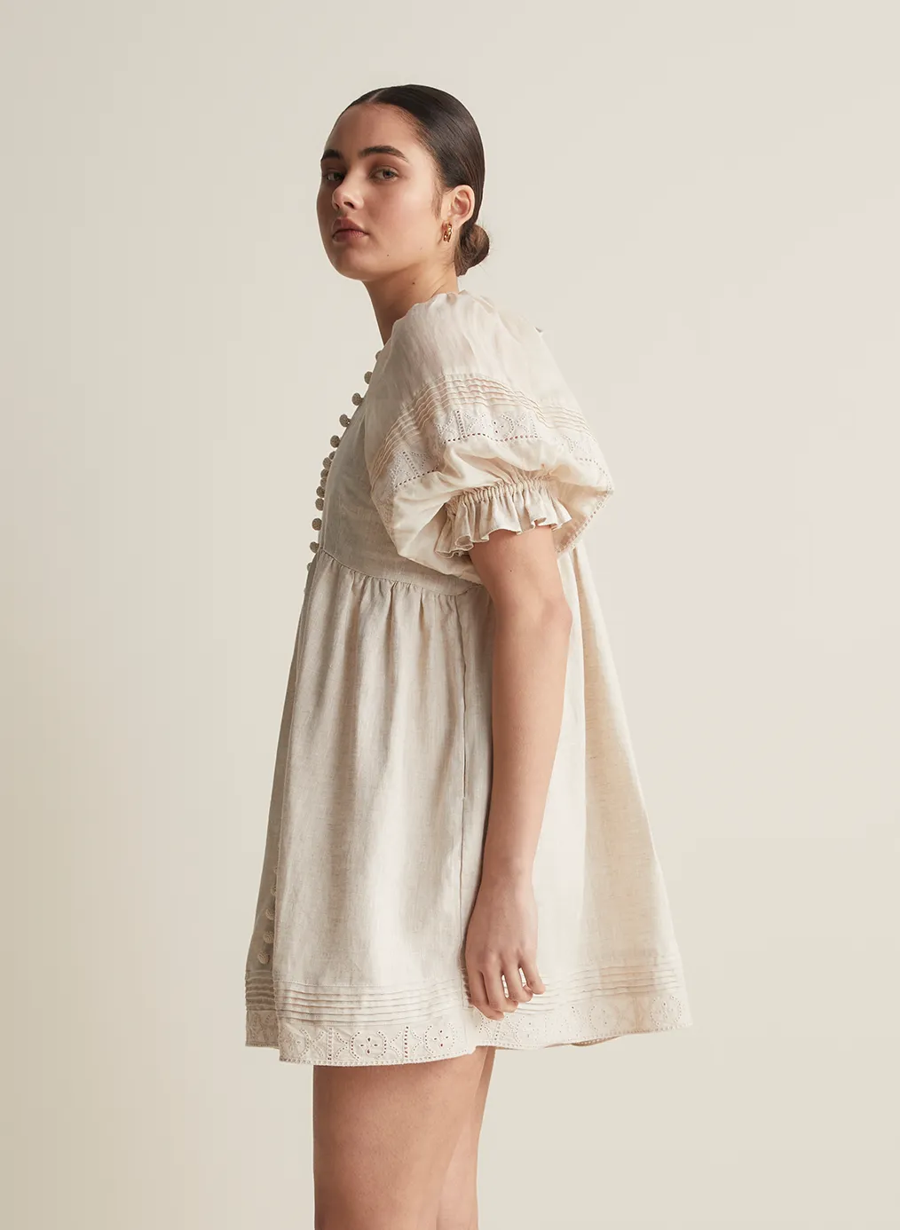 Gwendalin Linen Mini Smock Dress | Flax  | Restock