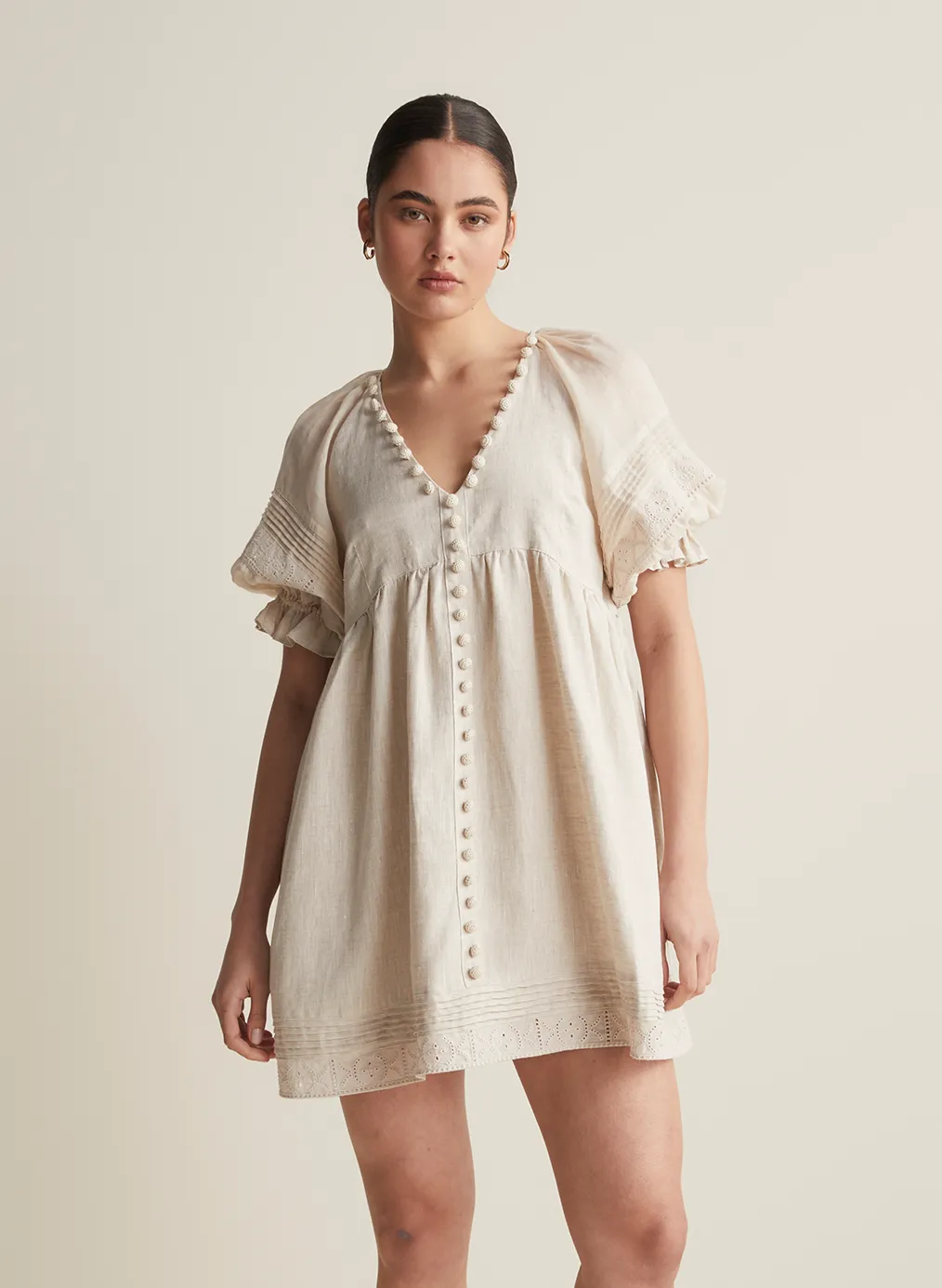 Gwendalin Linen Mini Smock Dress | Flax  | Restock