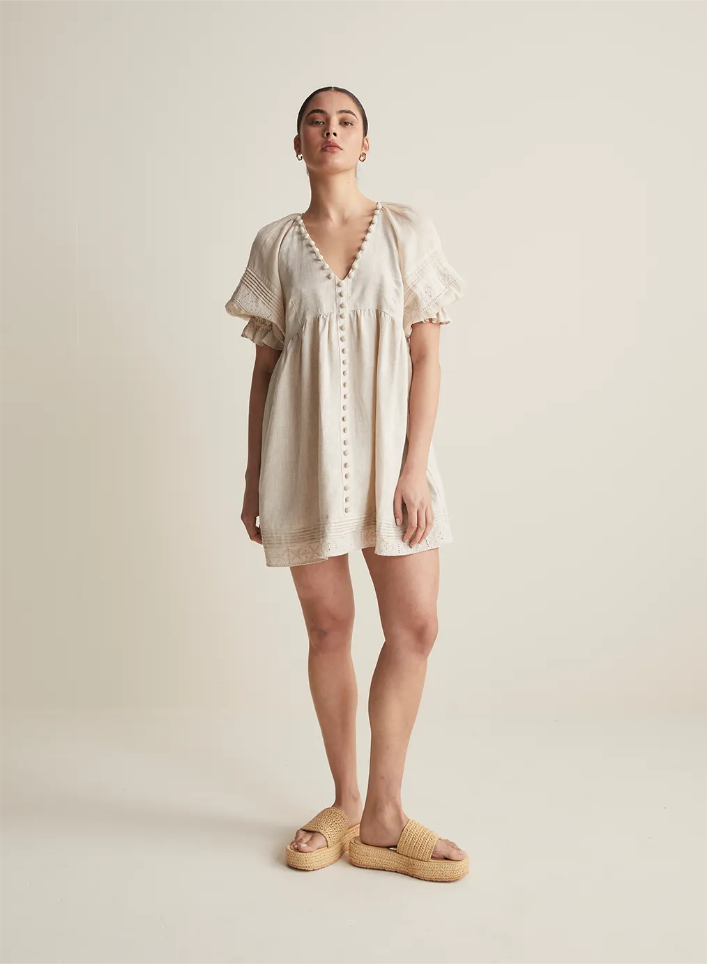 Gwendalin Linen Mini Smock Dress | Flax  | Restock