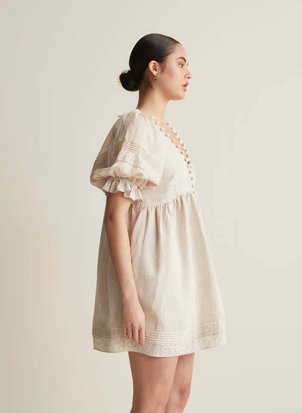 Gwendalin Linen Mini Smock Dress | Flax  | Restock