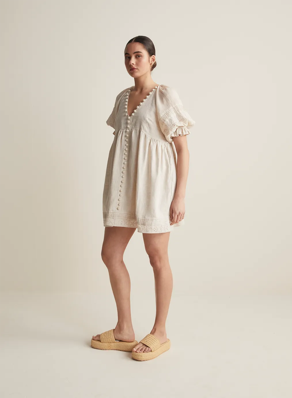 Gwendalin Linen Mini Smock Dress | Flax  | Restock