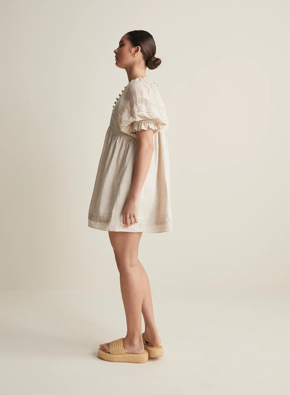 Gwendalin Linen Mini Smock Dress | Flax  | Restock