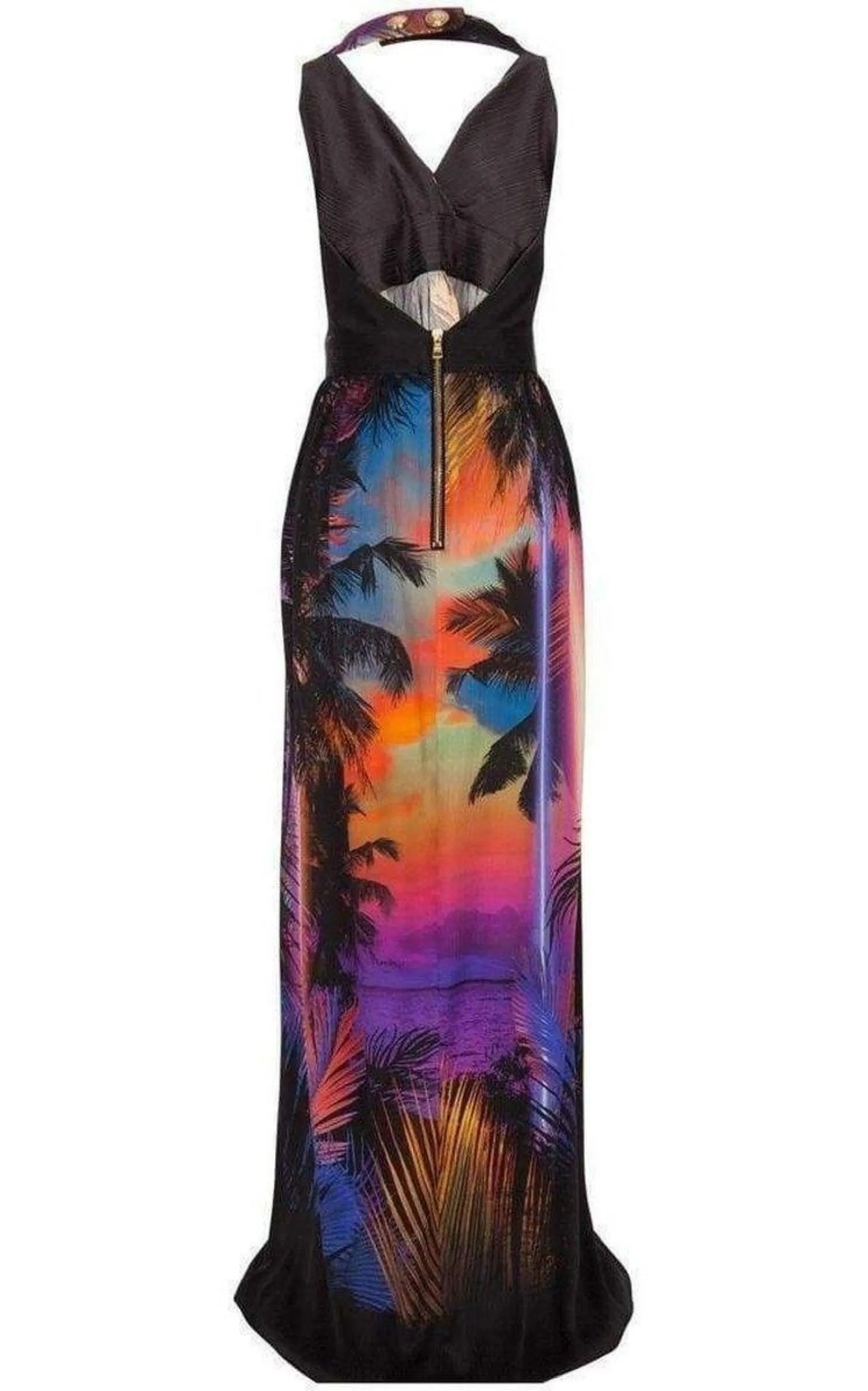 Halter Neck Printed Silk Dress