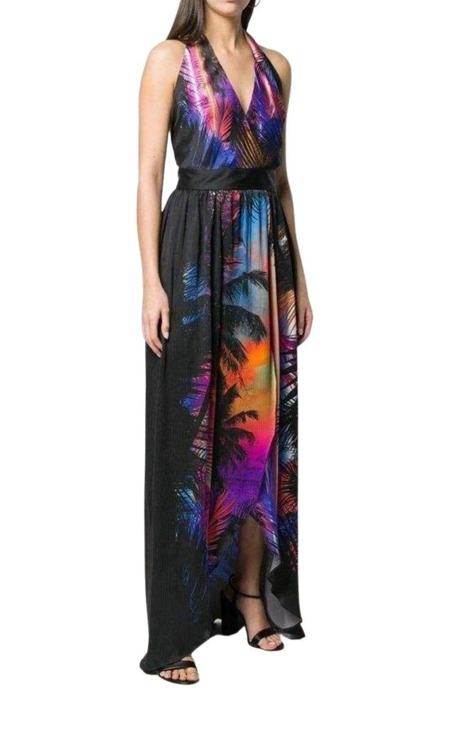 Halter Neck Printed Silk Dress