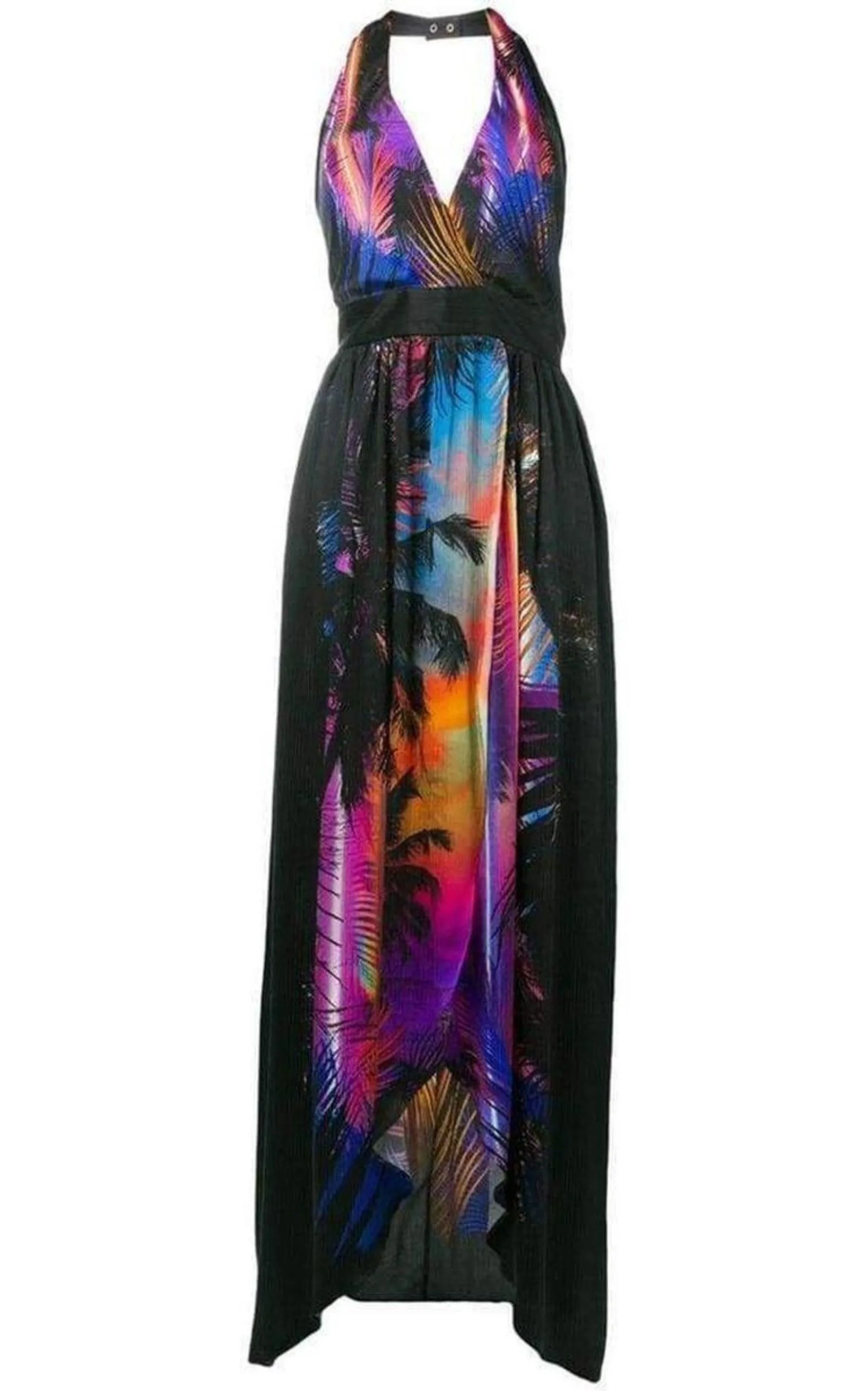 Halter Neck Printed Silk Dress