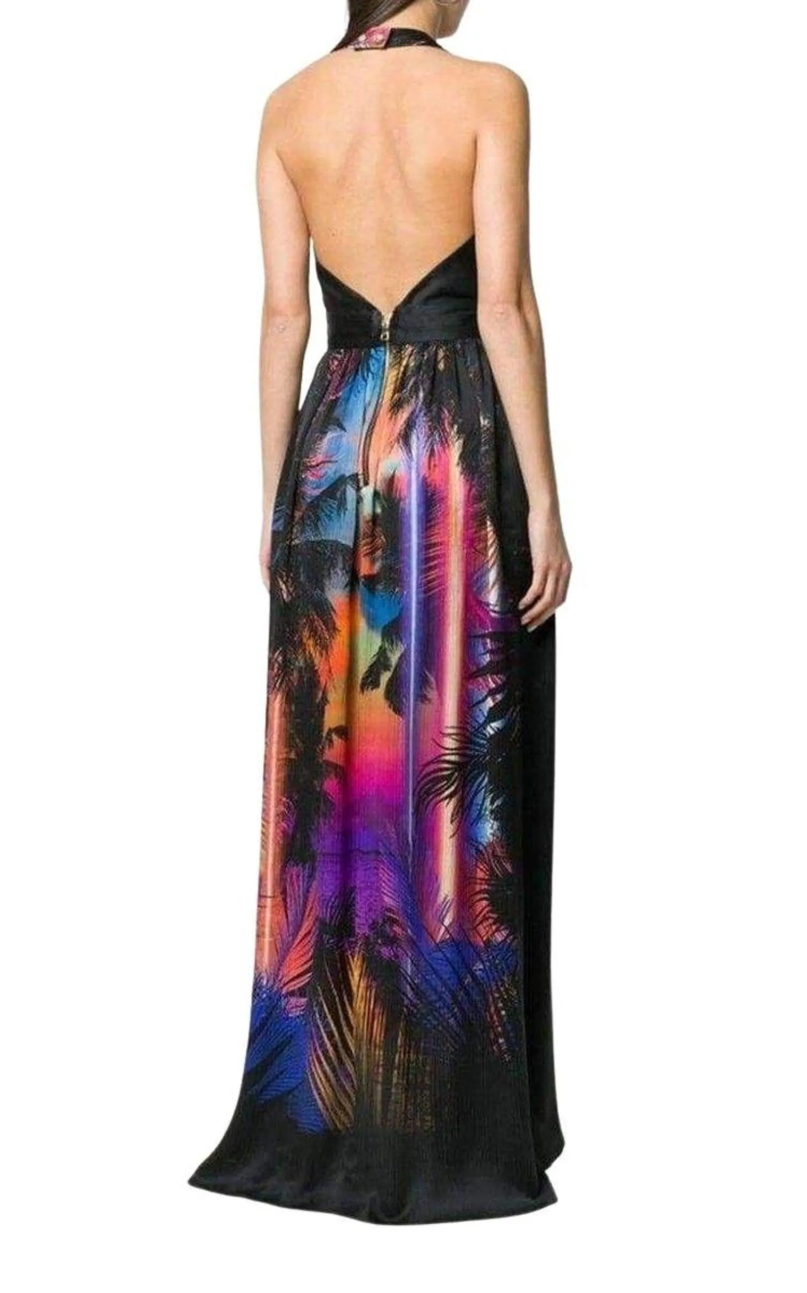 Halter Neck Printed Silk Dress