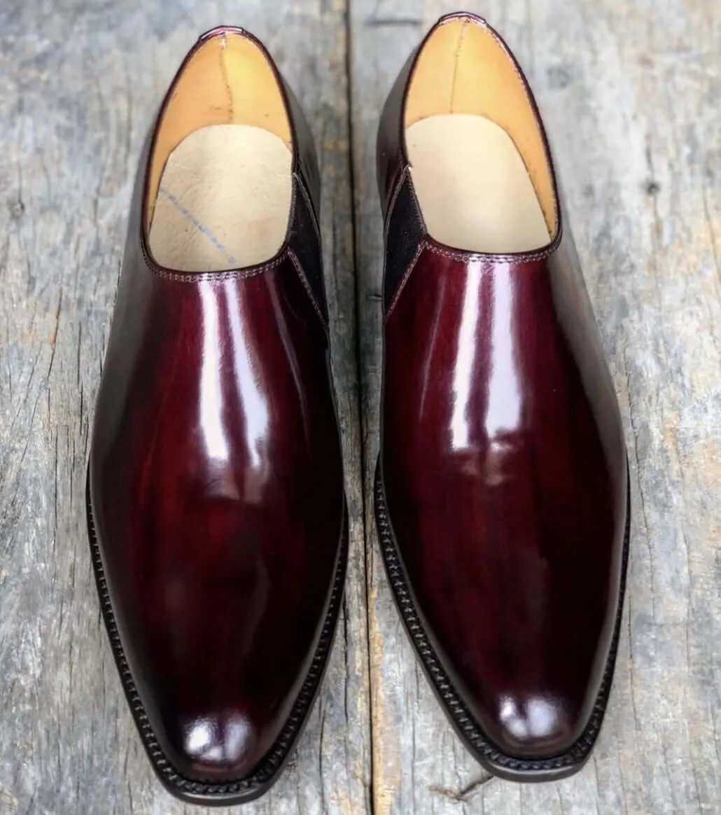 Handmade Men's Burgundy Color Leather Chelsea Style Shoes, Men Designer Dress Formal Luxury Shoes