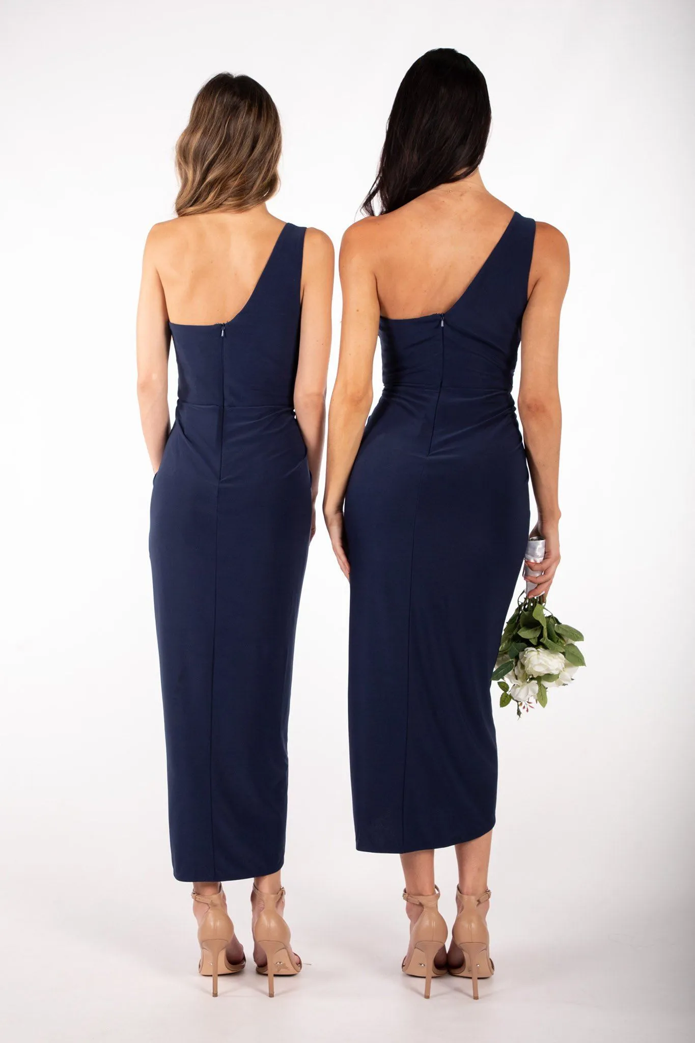 Hayden One Shoulder Midi Dress - Navy