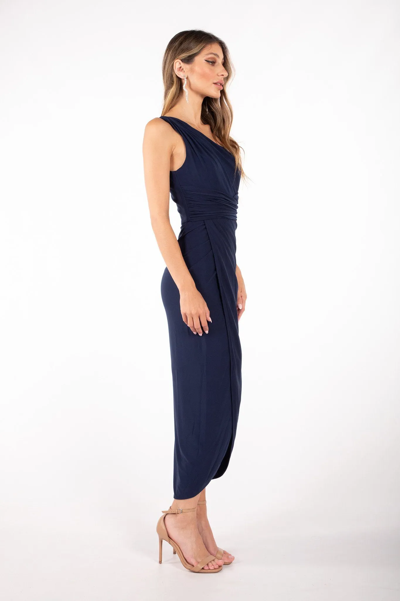 Hayden One Shoulder Midi Dress - Navy